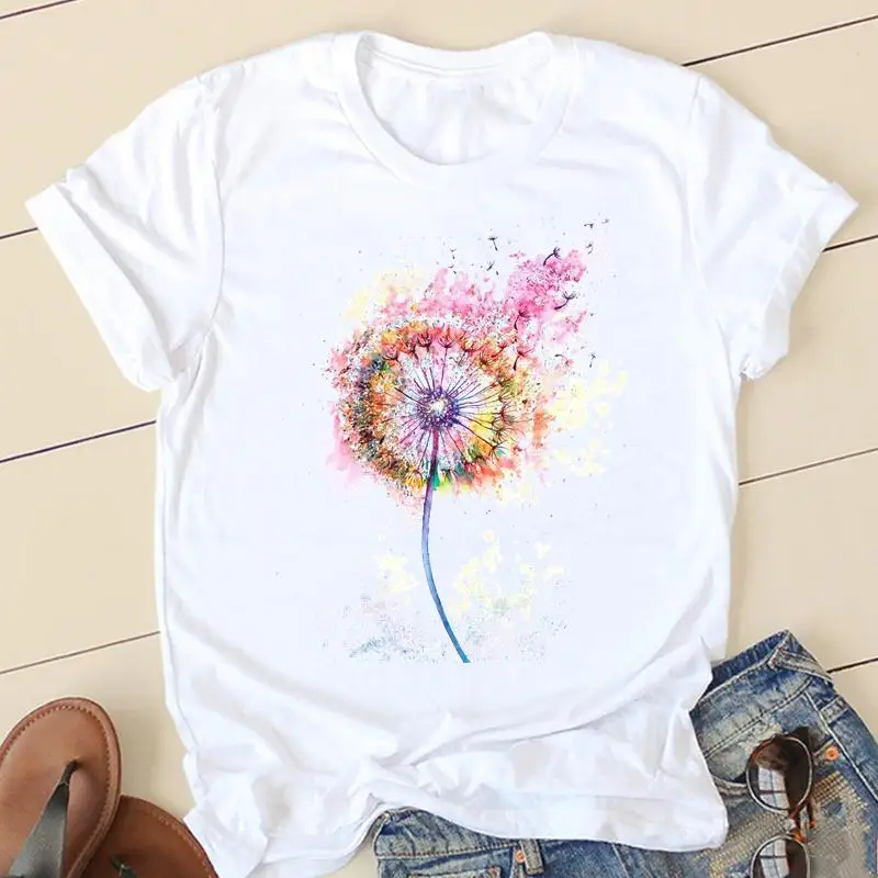 

Women Dandelion T-shirts Fashion Clothing Cartoon Clothes Watercolor 90s Short Sleeve Spring Summer Female Tee Graphic Tshirt