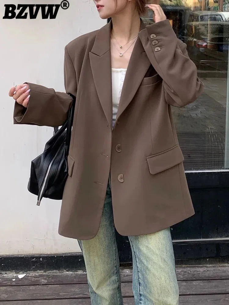 

BZVW Осень коричневый свободный винтажный Женский блейзер Пальто 2023 новая мода Универсальный офисный Женский Повседневный Блейзер Топ для женщин 25X3380