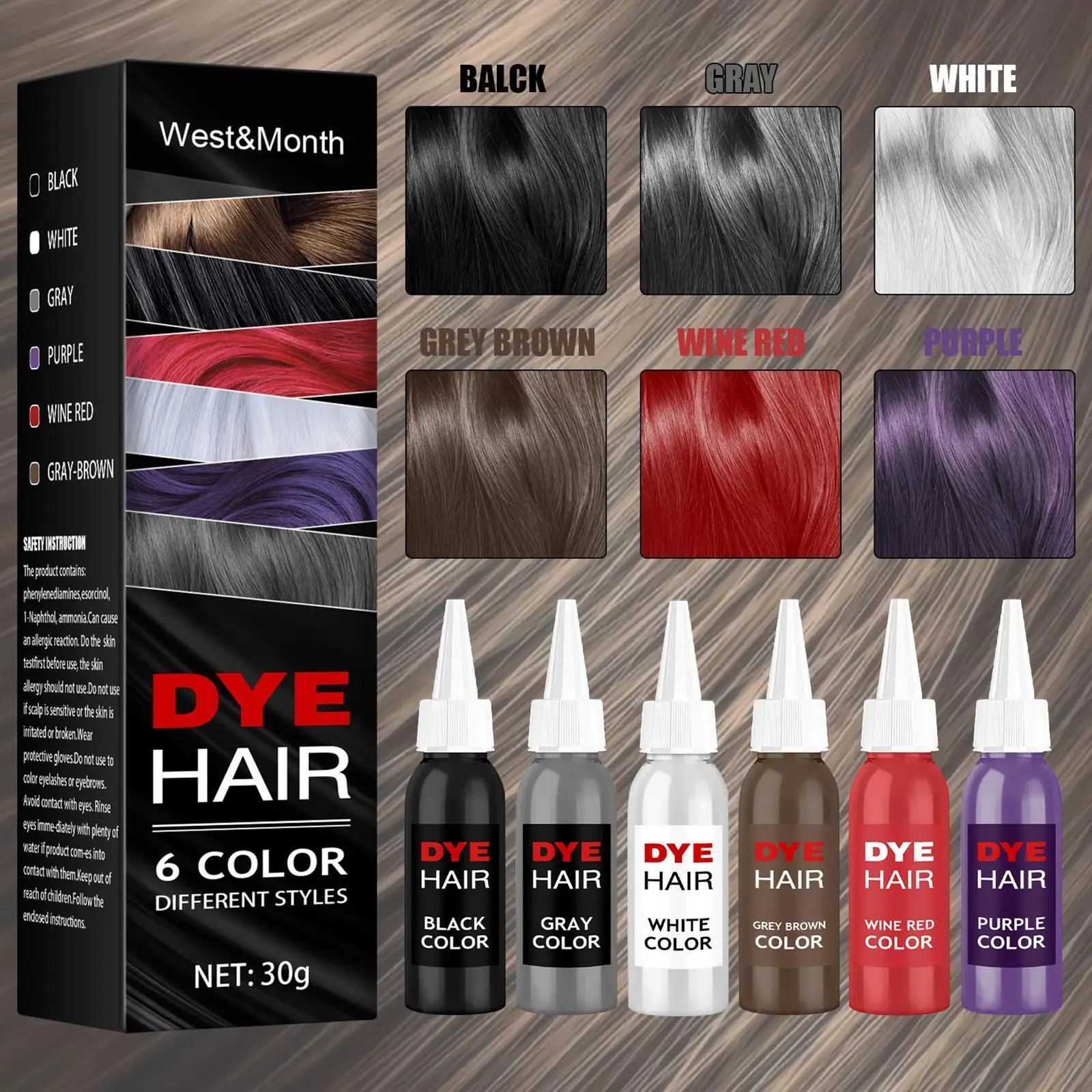 

Профессиональная краска, натуральная растительная краска для волос, краска для волос, белая, стойкая, дневной шампунь для волос, серая, длин...