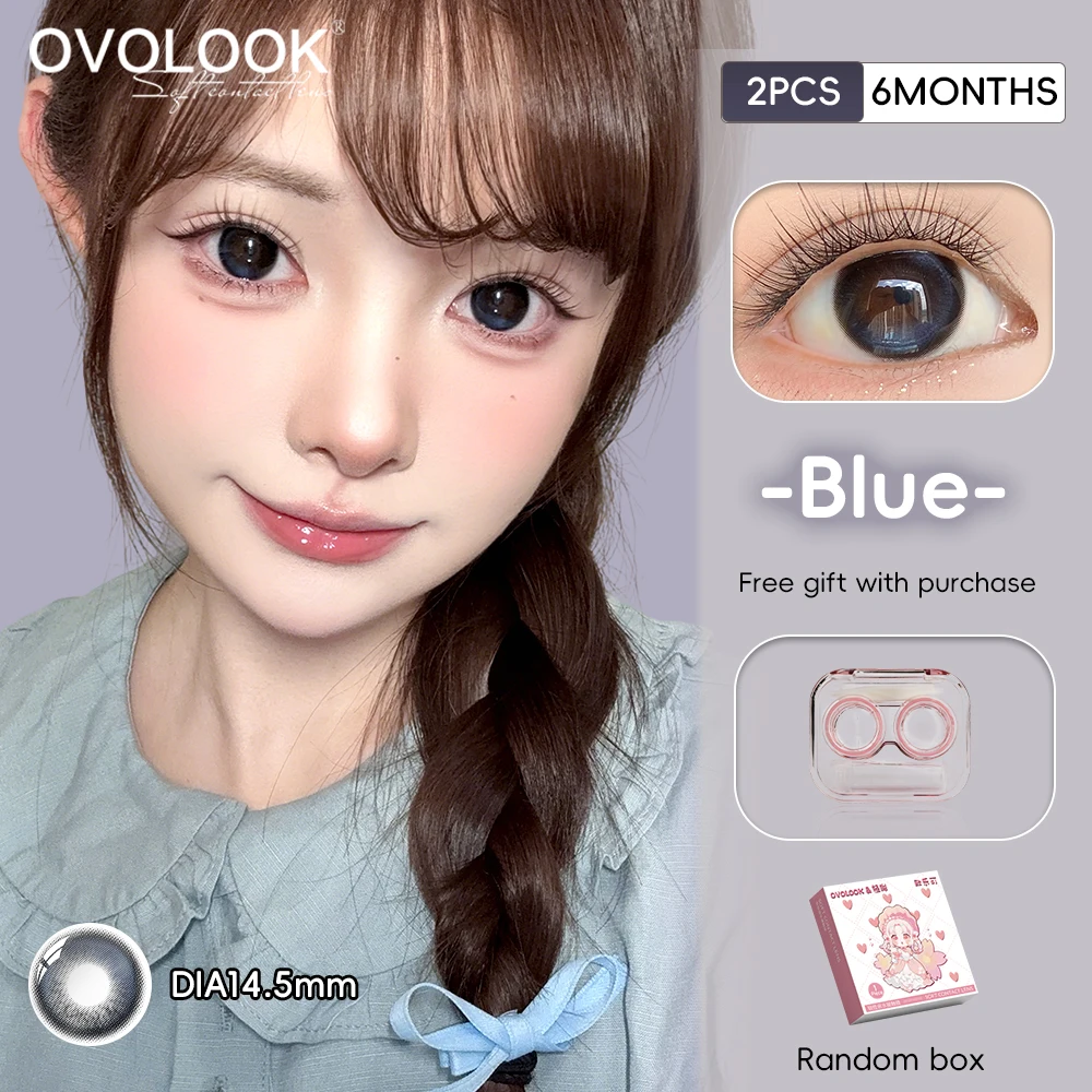 Фото Цветные контактные линзы OVOLOOK, 2 шт., для коррекции близорукости, мягкие линзы, персиково-розовые, серые, натуральные, для увеличения глаз, с бесплатным футляром для линз. №4