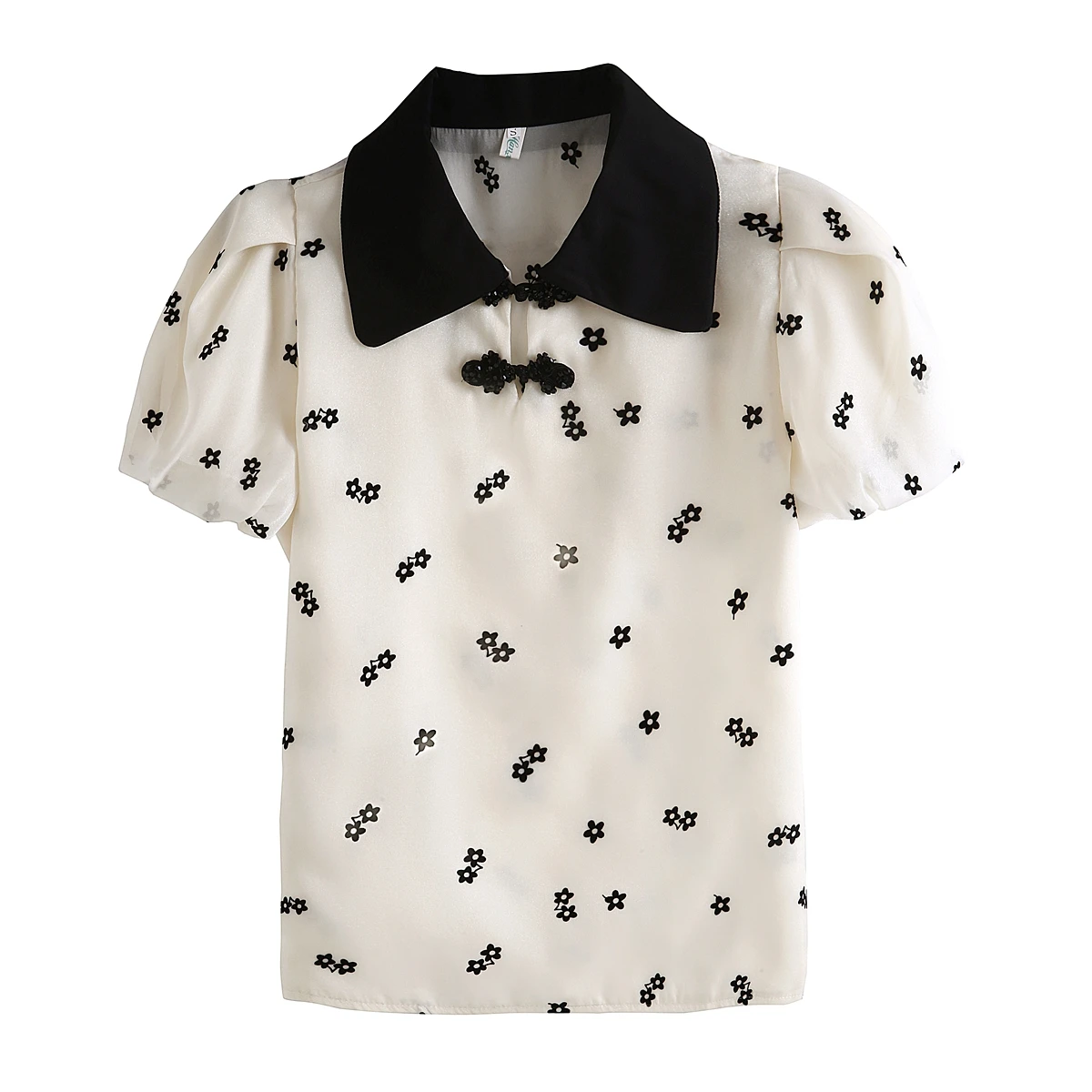 Летняя женская блузка с коротким рукавом и кукольным воротником Повседневная