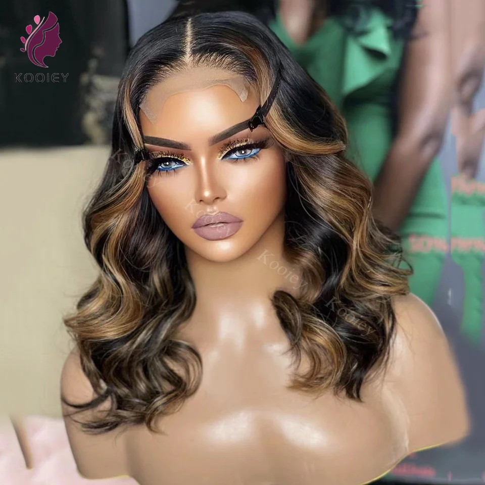 

Highlight Wigs Honey Blonde Short Bob Wave Glueless 13x4/13x6 Lace Front Wigs Human Hair Pre Plucked Body Wave 5x5 Silk Top Wigs