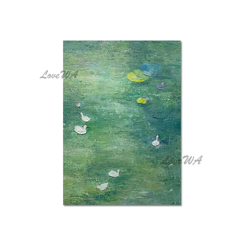 Лист лотоса пруд природный пейзаж настенная картина зеленая акриловая текстура