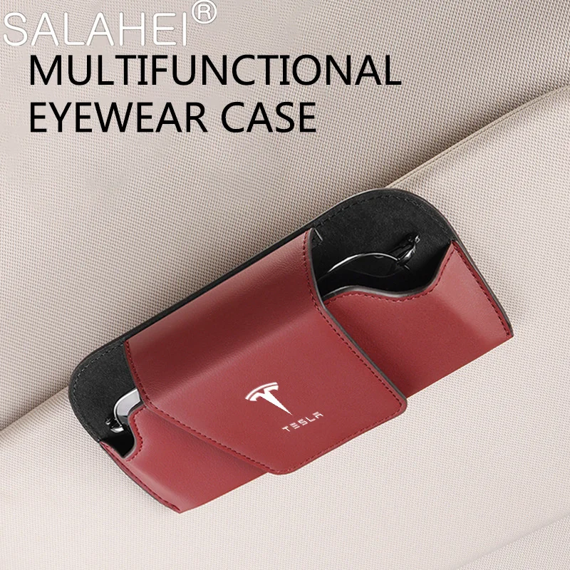 

Car Glasses Case Clip Sun Visor PU Leather Eyeglass Holder For Tesla Model 3 2021 Y S X Cybertruck Juguete Roadster Bonina Coil