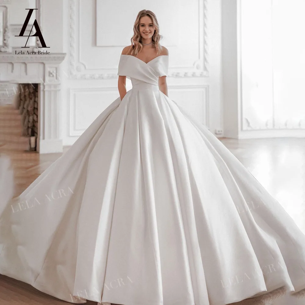 

LelaAcra атласное свадебное платье без рукавов 2022 милое классическое строгое платье со шлейфом