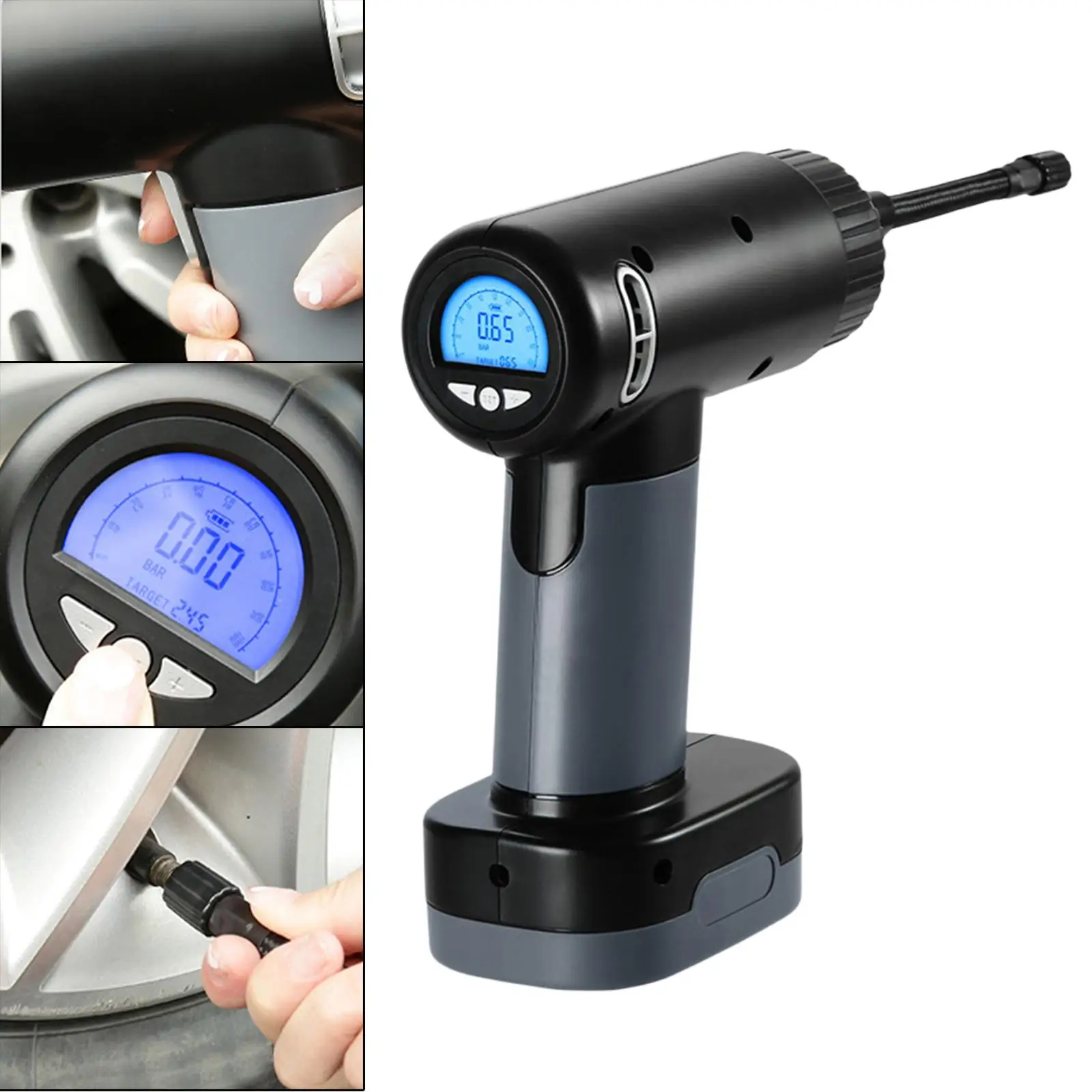 

Electric Air Compressor with LED Lighting Rechargeable Digital 2000Mahx3 Portable Air Pump Fit for Ball Motorcycle Car Tires