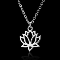 fashion stainless steel flower lotus shape pendant necklace yoga chakra necklace for women jewelry gift