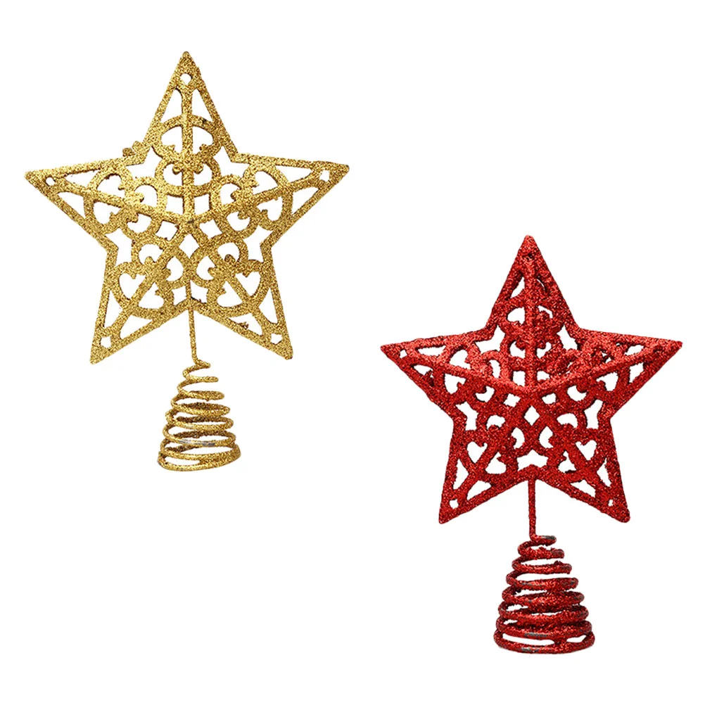 

2 Pcs Christmas Tree Top Star Decor Pentagram Iron Art Ornament Stand for Props Treetop Decoration Adornment Party Xmas