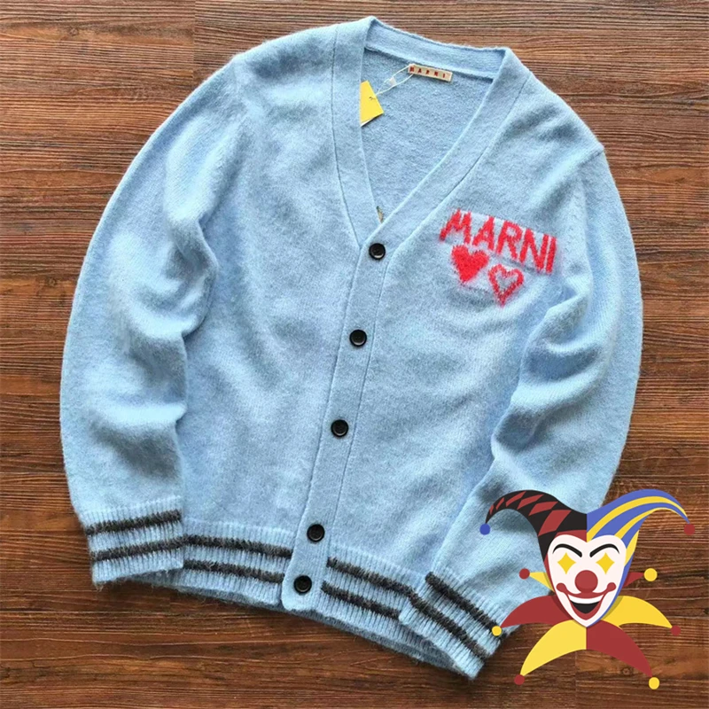 

2023fw MARNI Mohair Jacquard Sweater Men Women Cardigan V-neck Knit Rabbit Exclusive Sweatshirts