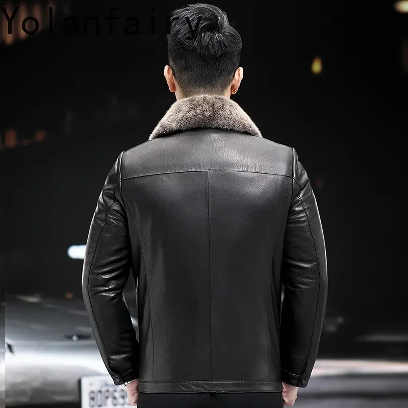 Мужская куртка из натуральной овечьей кожи YOLANFAIRY зимняя норковая подкладка