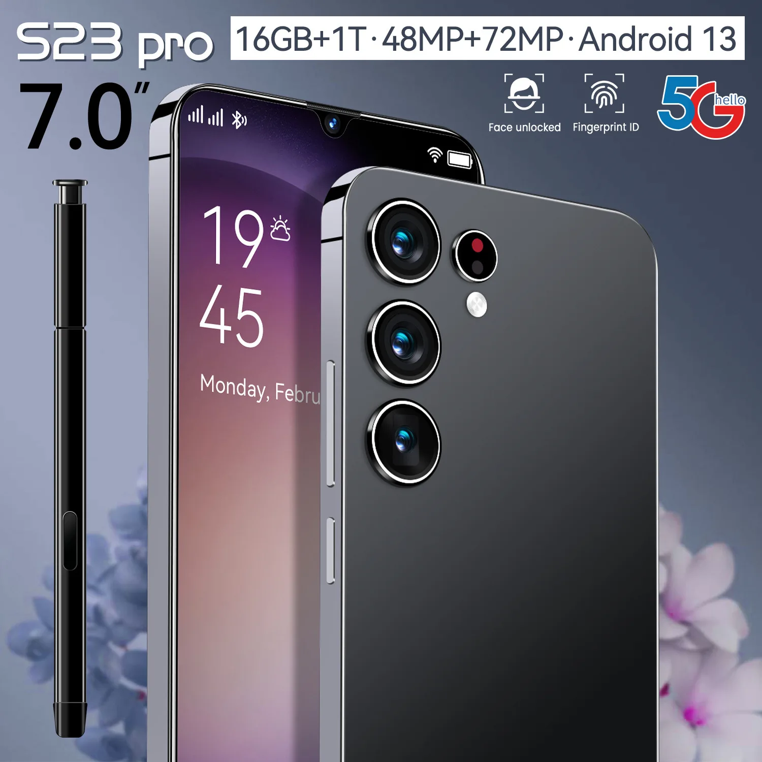

Смартфон мобильный телефон S23 Pro, большой экран 7,0 дюйма (1 + 8)