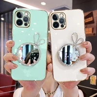 bling glitter rabbit metal makeup mirror plating phone case for iphone 11 12 13 pro max 6 6s 7 8 plus x xr xs max se 2020 cover