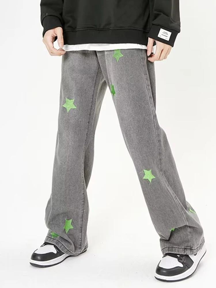 Embroidered Jeans Y2k Jeans Men's Graphics Stars Straight Pants Jeans Jeans Korean Loose Fashion Men's Street Clothing Denim