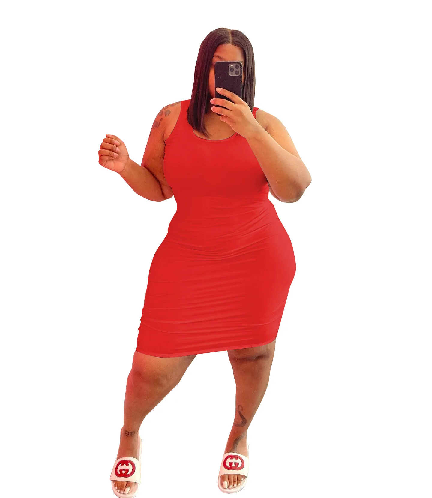 Plus Size Dresses Ladies Dresses New Arrival 2022 Solid Sleeveless Above Knee Mini Sheath Slim Fit O-Neck Evening Dresses Y2K
