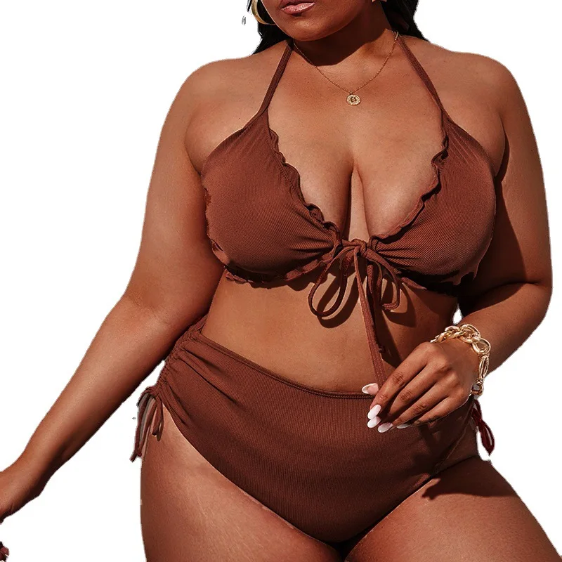 2022 New Plus Size Swimwear Two Piece Swimsuit for Women Swimming Suit Bathing Suits Bikini High Waist Beach Wear for Fat Women
