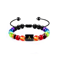 a z letter 7 chakra bracelet for women trend lava volcanic stone braided sports bracelet fitness hand string yoga accessories