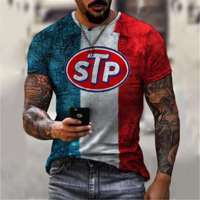

European And American Summer Street Fashion Stp Print Camisetas T Shirt High Quality New Round Collar Youth Men Short Sleeve Tee