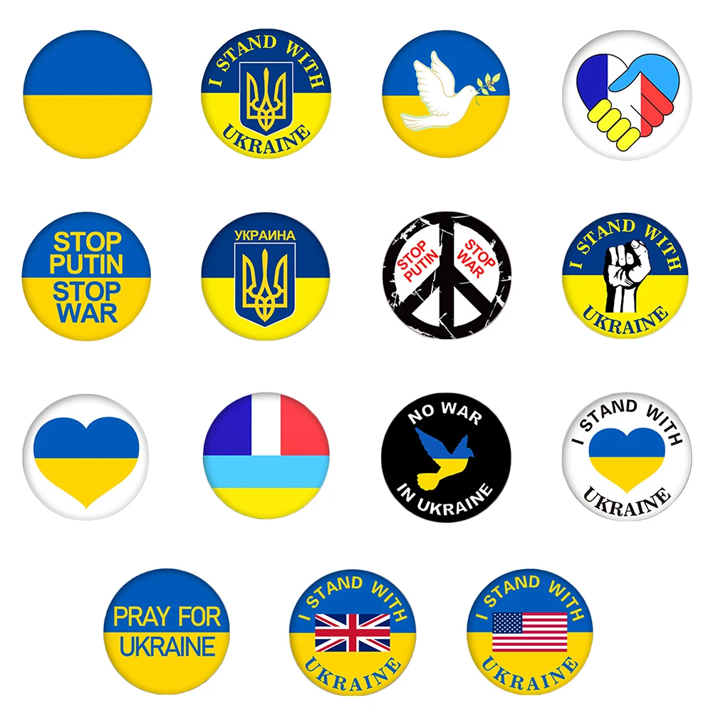 

1pc Ukraine Country Tinplate Flag Badge Ukrainian National Emblem Brooch Round Badges 15 Styles Peace Flag Armband Lapel Pins