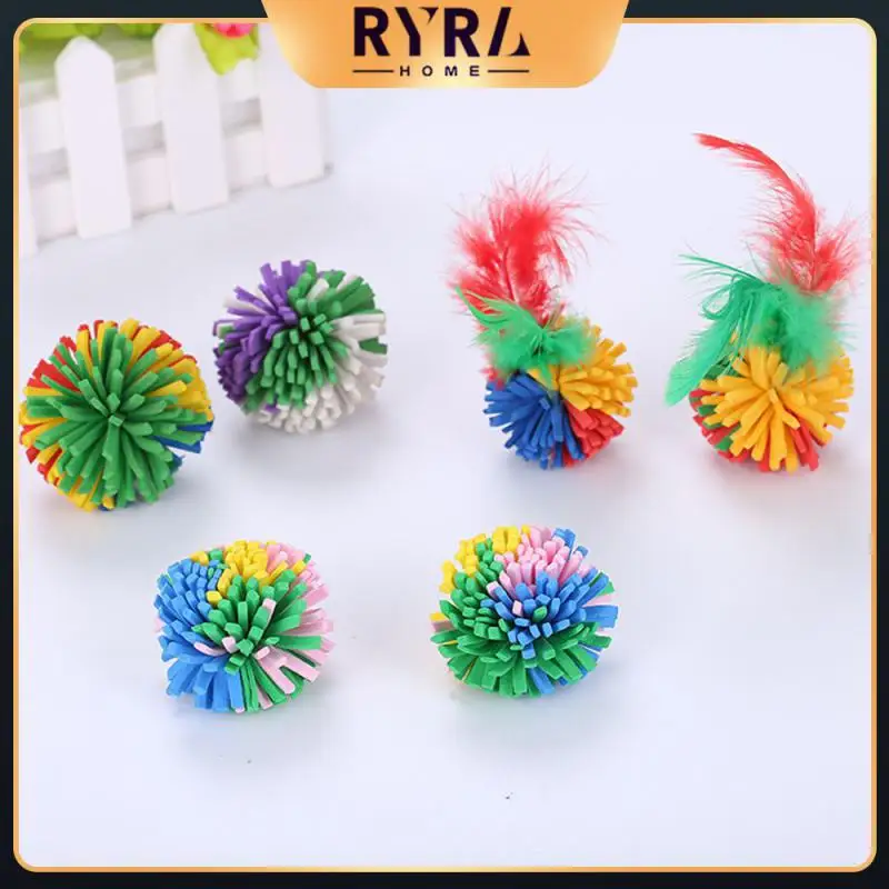 

Feathers Cat Kitten Funny Playing Toys Eva Tie Flower Balls Non-toxic Cat Supplies Environmentally Friendly Chew Chase Ball Toys