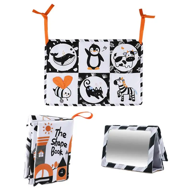 

Baby Black And White Vision Cloth Book With Haha Mirror Animal Fruit Enlightenment Early Education Three-dimensional Cloth Book