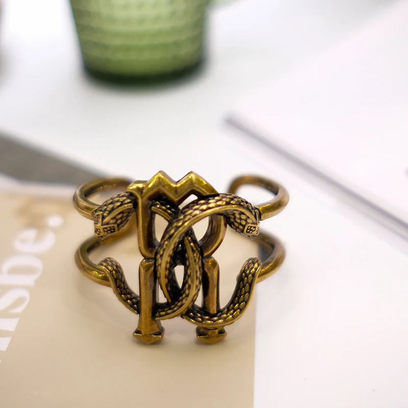 

Double Snake Series Vintage Distressed High Street Gold Plated Open Bracelet