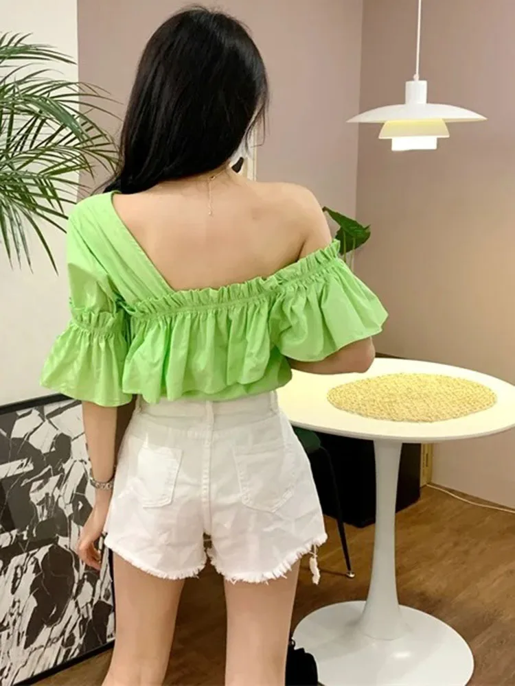 Женская блузка с коротким рукавом свободная Асимметричная пикантная в Корейском