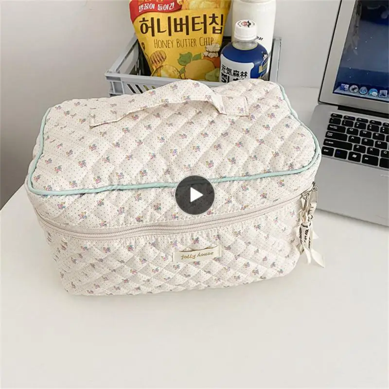 

Easy To Carry Box Bag Box Storage Bag Pink Nylon Lining White Wash Storage Bag Houseware Floral Design Pattern Cosmetic Bag