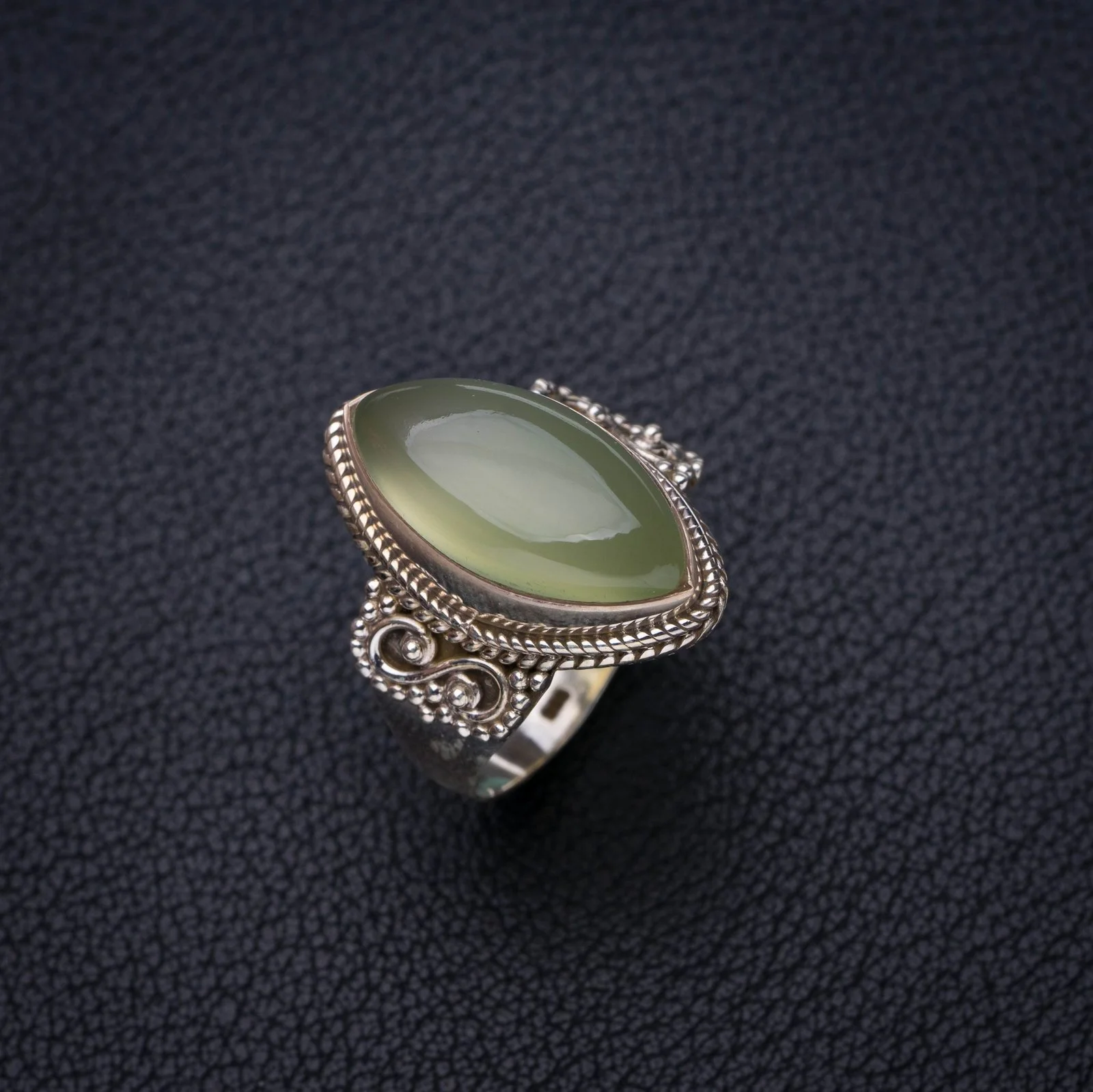

StarGems Natural Prehnite Handmade 925 Sterling Silver Ring 8.5 E7483