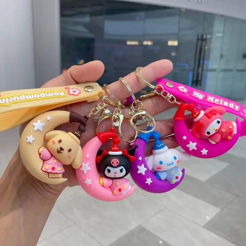 Moon's Sanrio Keychain Cinnamoroll Kuromi Mymelody Badbadtz-Maru Soft Plastic Doll Charm Schoolbag Pendant Anime Figures Toys