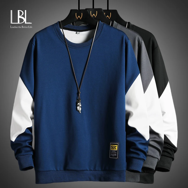 

Autumn Men's Round Neck Sweatshirt Spring Fashion Hip Hop Male Hoodies Casual Patchwork Sweatshirts New Men Clothing Streetwear