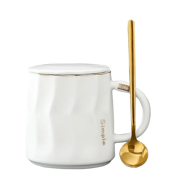

Handmade Cup with Lid and Spoon Ceramic Mug Nordic Couple Light Luxury Office Coffee Cups Solid Color Beautiful Milk Mug Gifts