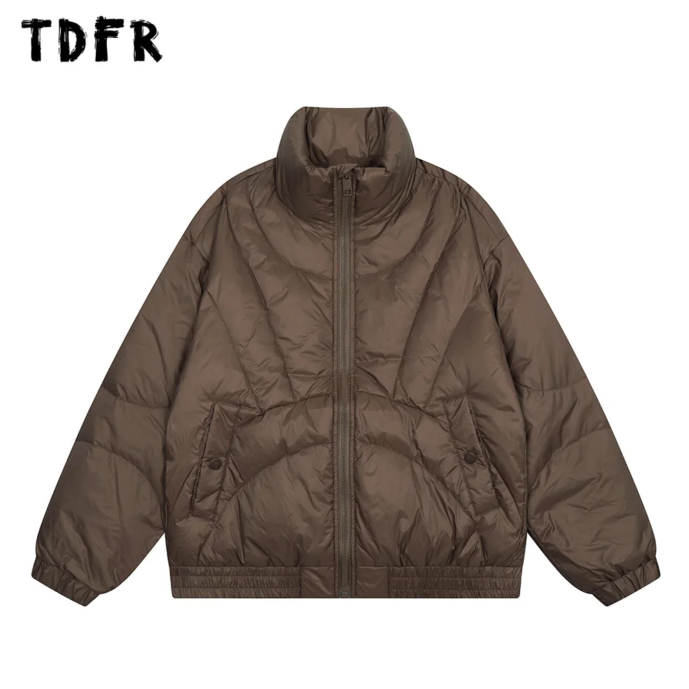 

Однотонный пуховик, Мужская Зимняя Повседневная Свободная куртка с воротником-стойкой, толстая верхняя одежда с длинным рукавом, мужская к...