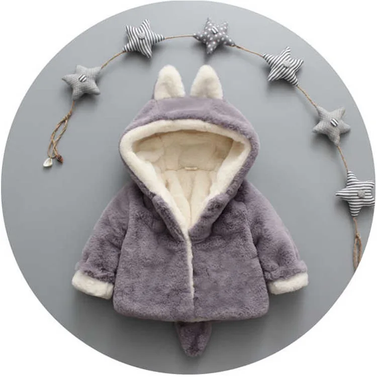 

DUSHPAT Cartoon Rabbit Ear Toddler Baby Girl Hooded Jacket Coat for Autumn Winter Fur Thick Warm Kids Boys Outerwear