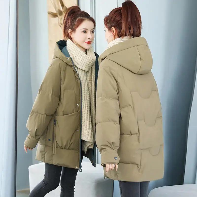 Down Padded Jacket Women's Mid-length Winter 2022 New Korean Version Loose Thickened Padded Jacket Casual Ladies Padded Jacket