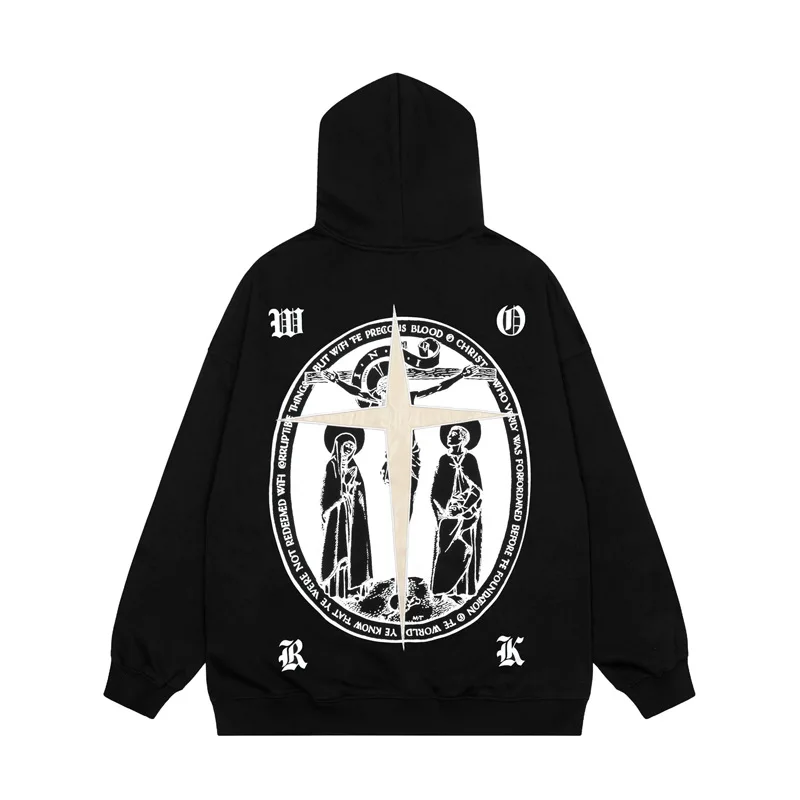 

Streetwear Black White Essentials Hoodie Men Gothic Religious PrintedHooded Sweatshirts Clothes For Men Stranger Things Hoodie