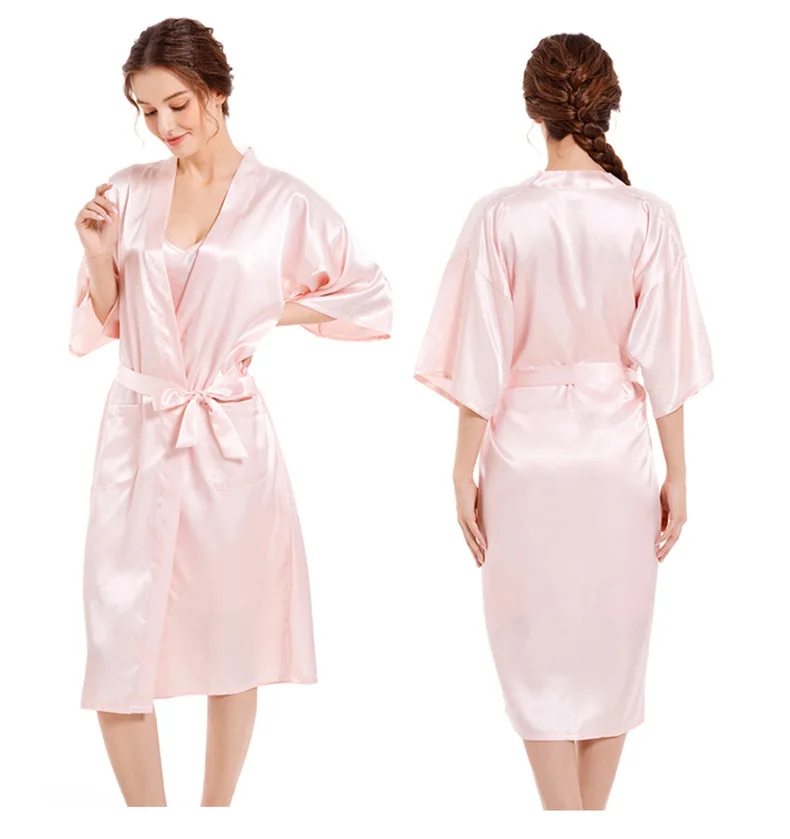 Women's Silk Satin Pajamas 2Pcs Sexy Silky Pj Robe Set with Chemise Nightgown