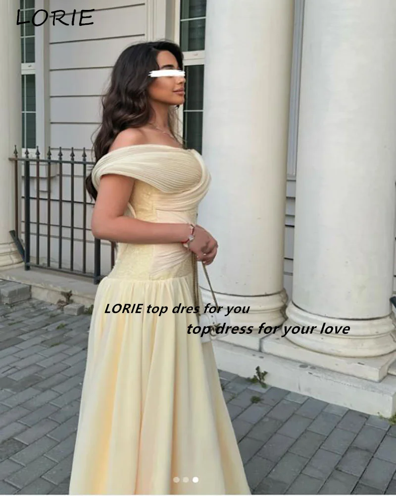 Фото Вечернее платье LORIE из креповой ткани в саудовском стиле, блестящее, с открытыми плечами, А-силуэт, желтое, для выпускного вечера, на день рождения, для клуба, на заказ №2
