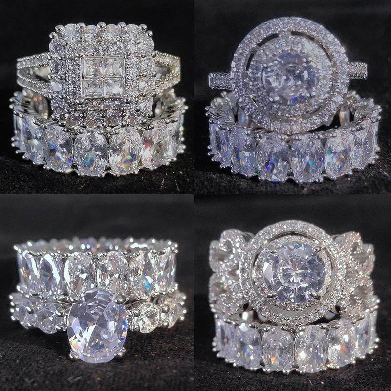 

Роскошный свадебный набор колец в стиле фаллоимитации принцессы для женщин ручная работа AAA кубический цирконий браслет вечность ювелирны...