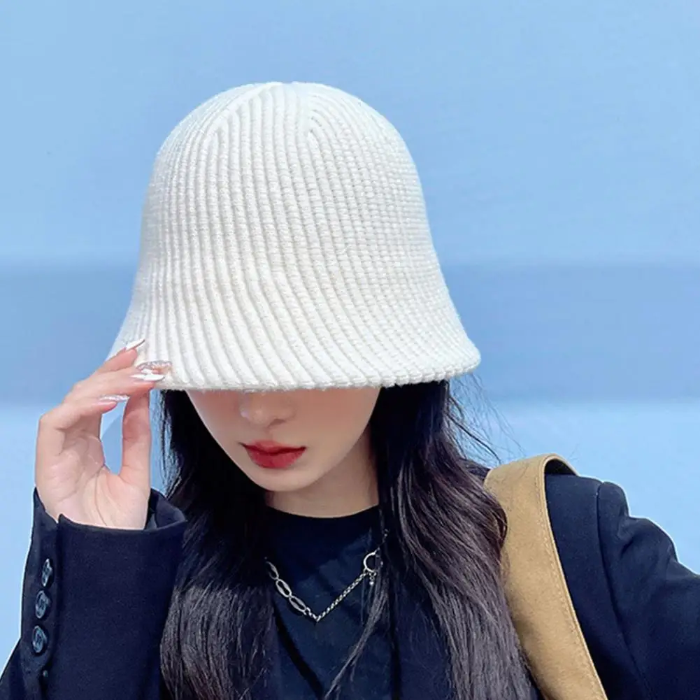 

Повседневная зимняя женская вязаная шапка без складок, шерстяная пряжа, однотонная для езды на велосипеде