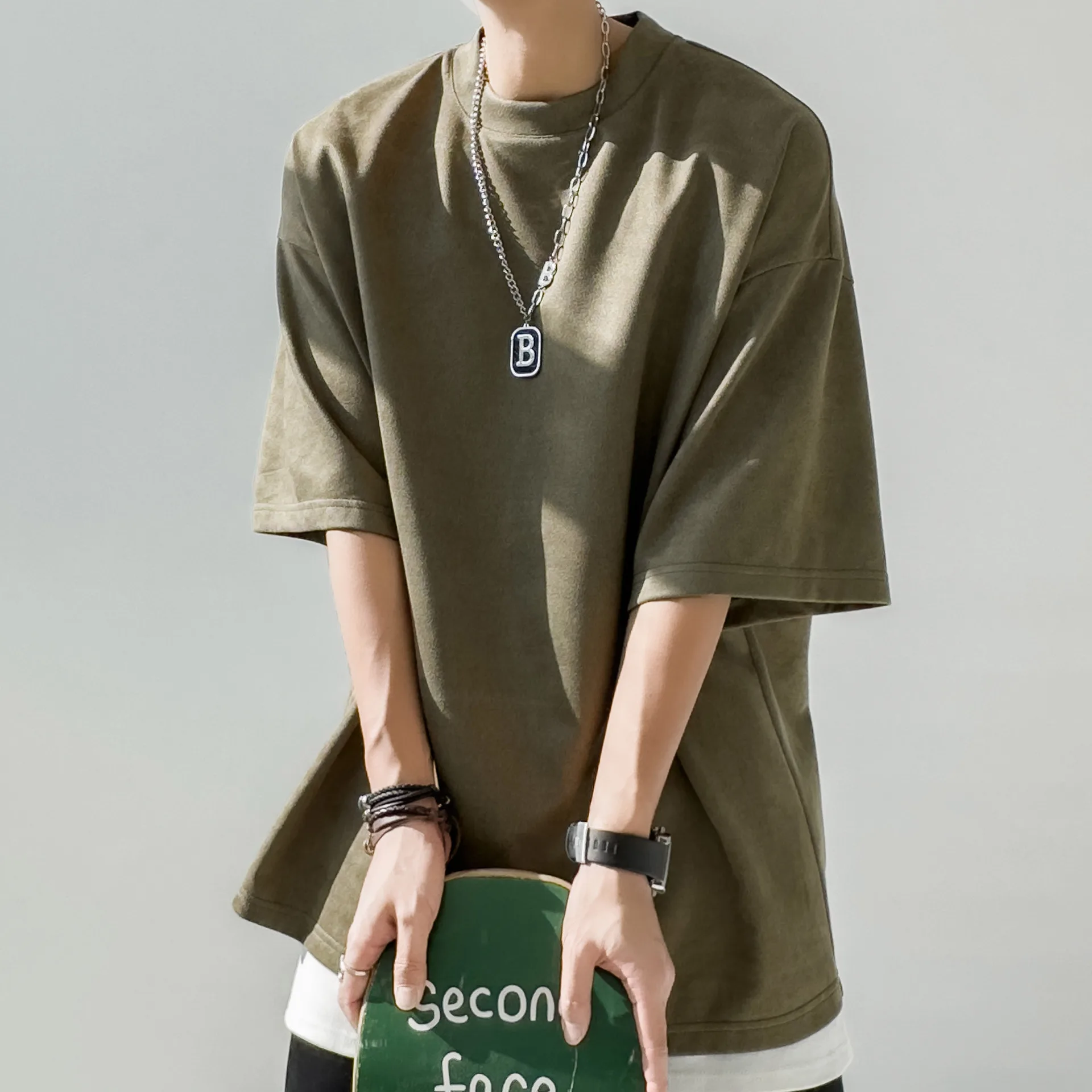 

Trend plus size casual American round neck suede printed short sleeve T-shirt