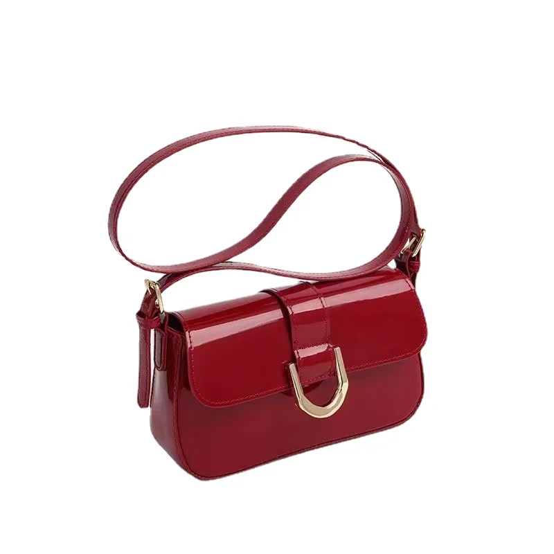 

Vintage Burgundy Patent Leather Underarm Bag Women All-match Small Square Messenger Bag Ladies Shoulder Bag Autumn New Arrivals