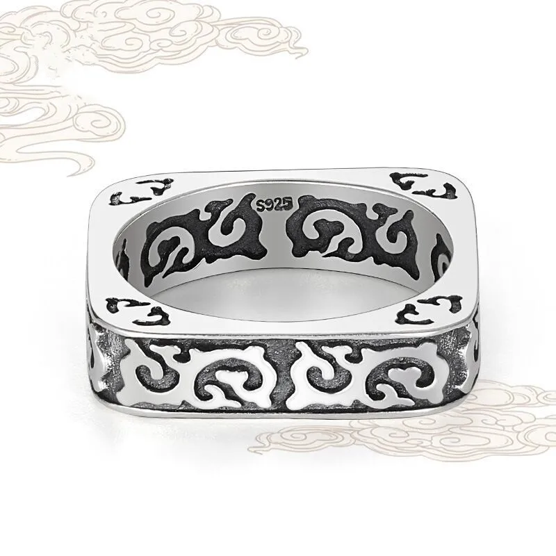 

Новое ретро-кольцо с облаком благоприятное облако квадратное модное кольцо из тайского серебра со старой Красной сеткой индивидуальный ди...