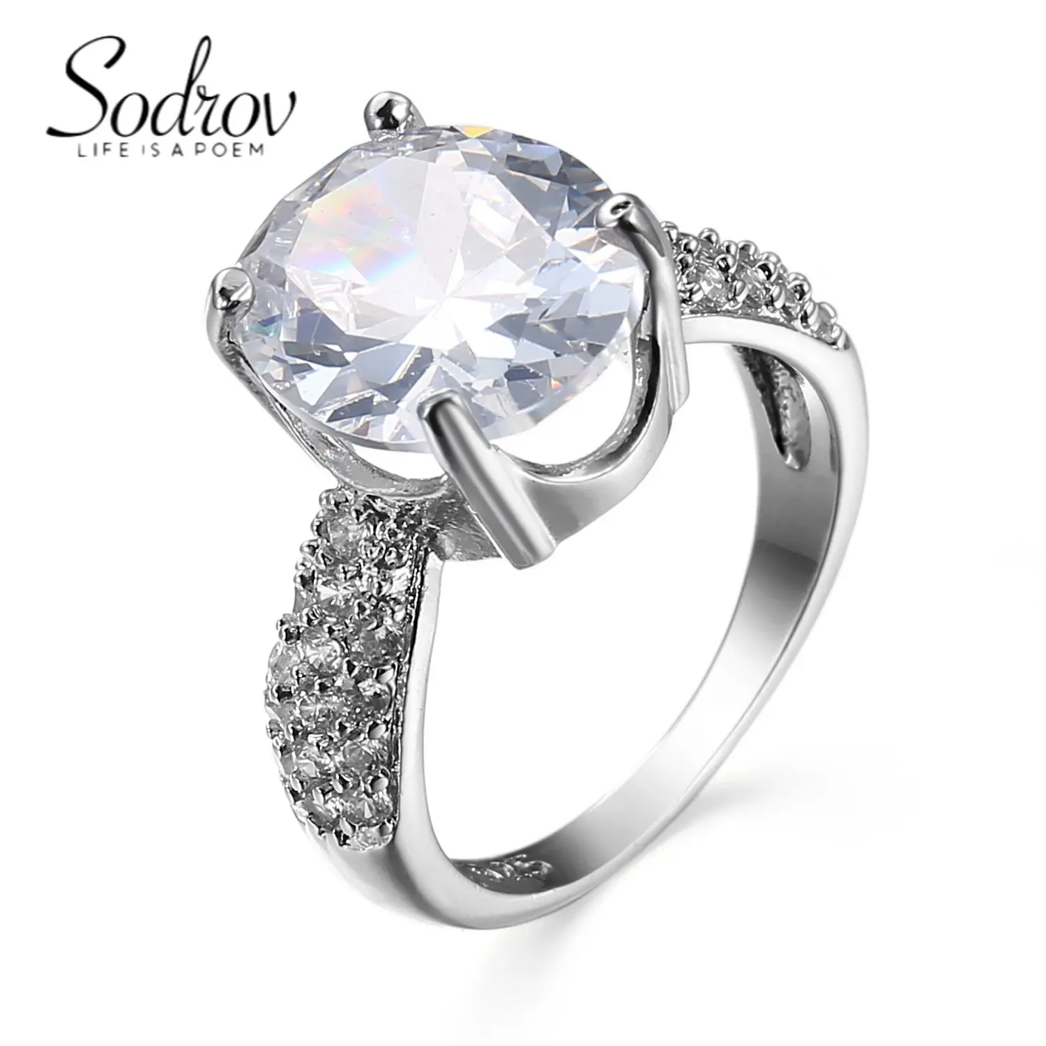 

SODROV Classic Plating Platinum Jewelry Wedding Engagement Oval Zircon Rings for Women Festival Gift