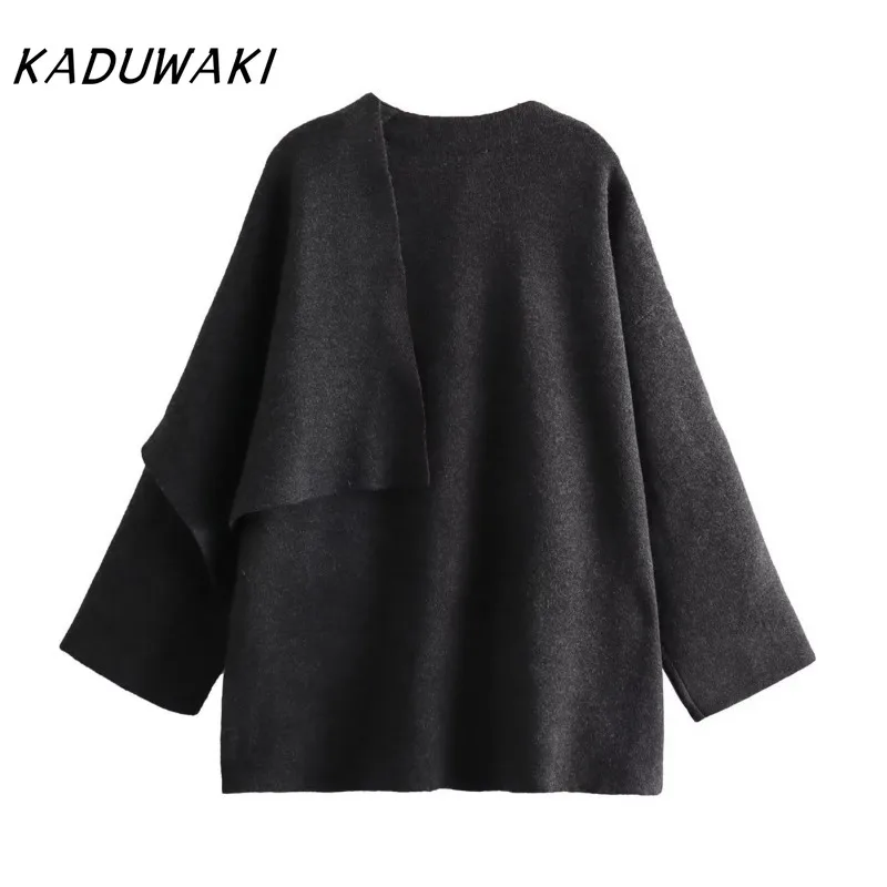 KADUWAKI Ретро однотонные пальто с круглым вырезом и длинными рукавами модные
