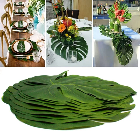 Искусственные тропические Пальмовые Листья, украшение в виде джунглей, летнее Гавайская Свадебная декорация для стола, легко устанавливается