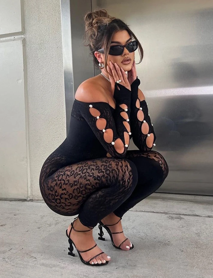 Сексуальный Суперэластичный Костюм Зентай С Черным Жемчугом Для Женщин Без