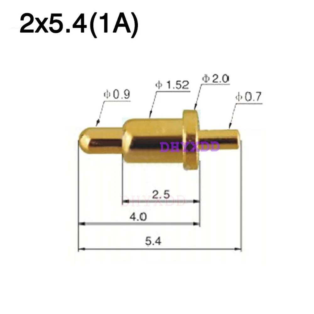 

50-100X 2X5.4MM Probe Pogopin Elastic Contact Pin 1A Current Pogo Pins Male Female Connector Spring Loaded Charging Thimble