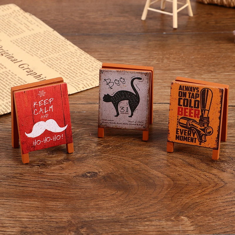 

1Pcs Vintage Miniature Shop Decorative Notice Board 1:12 Dollhouse Furniture Toys for Cafe Beer Dessert House Advertising Signs