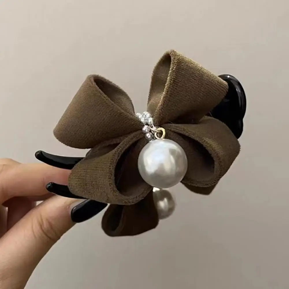 

Back Head Hair Claw Chic Hair Accessories Faux Pearl Velvet Bowknot Hair Clips with Anti-slip Claw Back Elegant Women's Hair