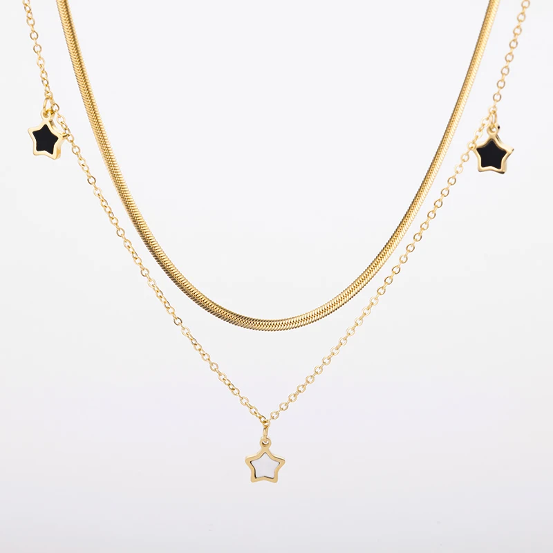 

Stainless Steel Necklace For Women Multilayer Necklace Vintage Double Layer Stars Pendant Chain Necklace Jewelry Dropshipping